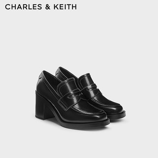 CHARLES&KEITH24秋CK1-60361534时尚学院风高跟单鞋乐福鞋女 Black Box黑色 39