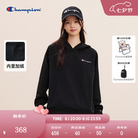Champion加绒连帽卫衣女2024秋季休闲时尚经典刺绣长袖上衣 黑色 M