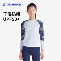 迪卡侬（DECATHLON） 迪卡侬分体式泳衣女游泳衣浮潜冲浪防晒保守泳装nabWW 几何淡蓝游泳防晒上衣【一体式胸垫】 L-XL/46