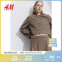 H&M2024秋季女装休闲短外套1237829 米色/千鸟格 170/104