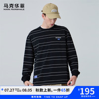 马克华菲【经典条纹】长袖T恤男24秋冬新款圆领宽松休闲通勤印花打底衫T恤