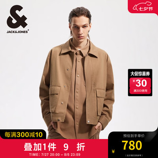 杰克·琼斯（JACK&JONES）秋季款男士翻领夹克直筒拼接剪裁底摆弹力松紧外套男款224321014 橡木棕E11 橡木棕E11 165/88A/XS