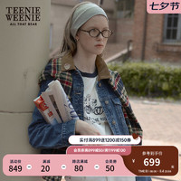 Teenie Weenie小熊2024年时髦复古灯芯绒领牛仔外套短款上衣女 中蓝色 165/M