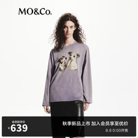 MO&Co.2024秋新品复古小狗印花宽松圆领长袖T恤MBD3TEET07摩安珂