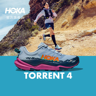 HOKA ONE ONE男女款夏季托伦特4越野跑步鞋TORRENT 4竞速减震耐磨 灰蓝色/紫红色-女 40