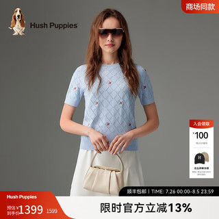 Hush Puppies【商场同款】暇步士女装夏季弹力舒适短袖圆领衫 浅水蓝