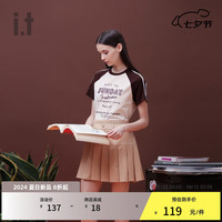 :CHOCOOLATE it 女装插肩袖拼色T恤2024夏季复古时尚100030 BGX/棕色 S