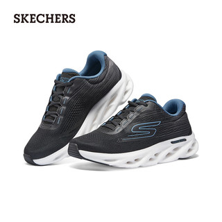 斯凯奇（Skechers）夏季女鞋缓震回弹跑步鞋耐磨休闲运动鞋129501 黑色/蓝色/BKBL 37.5