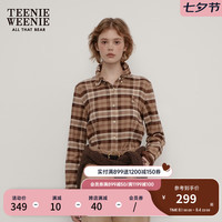 Teenie Weenie小熊2024秋季学院风格纹长袖衬衫休闲上衣女 棕色 160/S