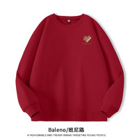 班尼路小个子圆领卫衣女春秋薄款宽松长袖无帽上衣休闲印花外套W 车厘子红-质感爱心 M