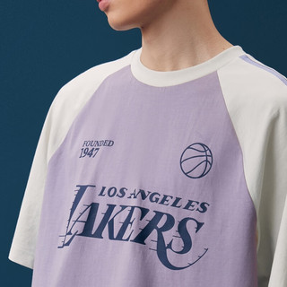 杰克·琼斯（JACK&JONES）NBA联名湖人队夏季潮运动撞色插肩袖宽松短袖T恤男224101017 紫灰E38 常规 紫灰E38 185/104A/XL