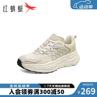 红蜻蜓 RED DRAGONFLY时尚休闲鞋2024秋季厚底运动女鞋健步鞋系带慢跑鞋WYB34009 米色 35