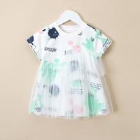 Bebe fenne 婴·姿·坊 夏装短袖女童连衣裙女童印花纱裙公主裙