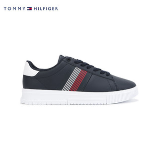 TOMMY HILFIGER24早秋男装牛皮革拼色线条运动板鞋05129 藏青色DW5 43