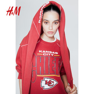 H&M女士卫衣2024秋休闲百搭大廓形印花卫衣1242033 红色/NFL 165/96 M