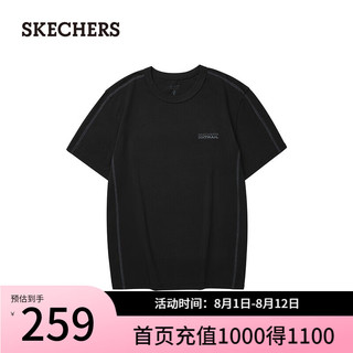 斯凯奇（Skechers）男士针织短袖T恤夏季圆领运动白色L324M012 碳黑/0018 L