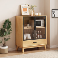 雅客集实木餐边柜一体靠墙柜子小型餐边储物柜厨房立式置物柜客厅茶水柜 原木色【矮柜80*40*98cm】