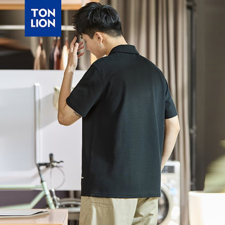 唐狮 TONLION2024夏季男前胸小细节翻领短袖poloTB 黑色 XL