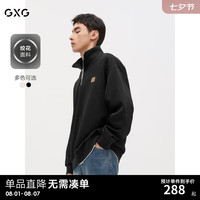GXG男装 多色绞花面料复古压花精致翻领卫衣男上衣 24年秋季 黑色 190/XXXL