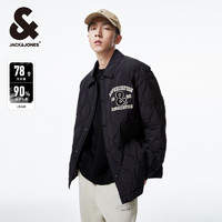 杰克·琼斯（JACK&JONES）秋冬舒适翻领字母简约时尚短款轻薄鸭绒羽绒服男衬衫式夹克外套男 E41 黑色 185/104A/XL