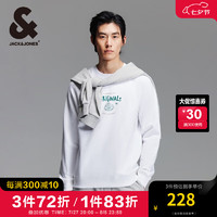 杰克·琼斯（JACK&JONES）男装秋冬舒适潮流时尚百搭胸前做旧印花字母装饰加绒卫衣男保暖 A06 本白色 180/100A/L