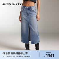 MISS SIXTY2024秋季牛仔长裙女前开衩复古性感 深蓝 M