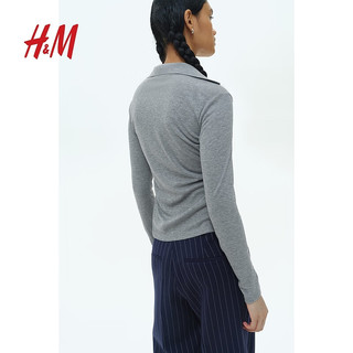 H&M2024秋季女装修身版Polo衫1246217 混灰色 165/96