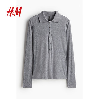 H&M2024秋季女装修身版Polo衫1246217 混灰色 165/96