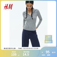 H&M2024秋季女装修身版Polo衫1246217 混灰色 160/88