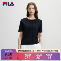 FILA 斐乐女子织衫2024秋季时尚休闲简约基础短袖上衣 传奇蓝-NV 160/62A/S