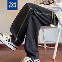 唐狮 TONLION2024男侧边拼接织带直筒牛仔长裤WP 碳黑 3XL