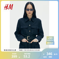 H&M女装2024秋季宽松工装外套1237414 黑色 160/88