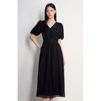 夏装天丝提花法式桔梗裙收腰气质连衣裙