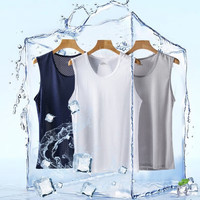 诗莉奥(SHILIAO)网眼透气男士冰丝夏季薄款修身运动男无袖背心男打底 藏青 XXL