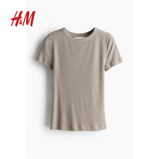 H&M2024夏季女装罗纹T恤1254791 米灰色 155/80