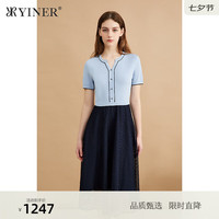 YINER音儿专选2024秋季法式拼接连衣裙 浅蓝 40