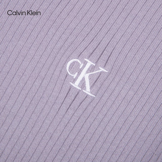 Calvin Klein Jeans24秋季女士简约ck刺绣休闲净色打底修身针织衫J224777 PC1-凤信紫 S