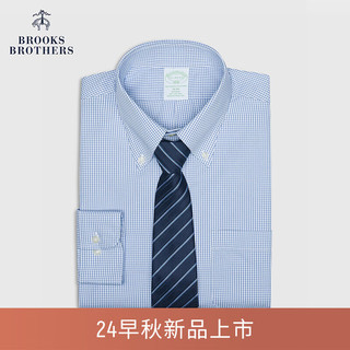 布克兄弟（BrooksBrothers）男士24早秋免烫纯棉细格纹正装衬衫 B485-深蓝色 16/2