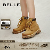 百丽时尚舒适工装靴女2024冬季户外休闲短靴B9S1DDD4 黄色 35