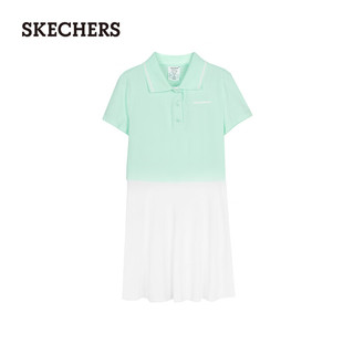 斯凯奇（Skechers）2024女童POLO裙夏季休闲运动裙子P224G111 海湾绿/02YC XXXL