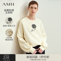 AMII2024早秋圆领珠绣玫瑰英文刺绣全棉拉绒卫衣女落肩袖上衣 米杏 165/88A/L