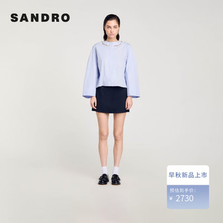 SANDRO2024早秋女装法式设计感钻饰喇叭袖衬衫上衣SFPCM01151 40/天蓝色 3