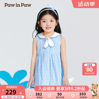 PawinPaw卡通小熊童装2024夏季新款女宝宝海军风领结无袖连衣裙 蓝色