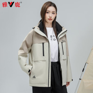 雅鹿三防羽绒服女2024冬季户外厚款保暖防寒外套 卡其米 175/L【120-140斤】