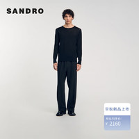 SANDRO2024早秋男装法式简约黑色圆领长袖针织上衣SHPTR00599 黑色 XS