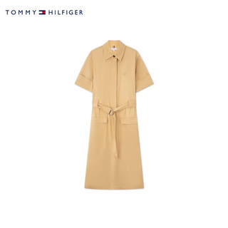 TOMMY HILFIGER24新款早秋女装通勤干练系带收腰宽松光泽衬衫裙连衣裙42728