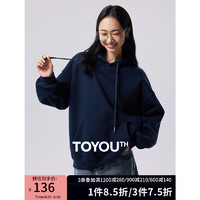 TOYOUTH 初语 澳粒绒连帽卫衣女2024秋季宽松慵懒风减龄百搭运动外套 藏青色 S