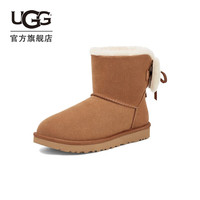 UGG 女士舒适时尚平底保暖迷你双蝴蝶结款休闲雪地靴 1127130 栗色 37
