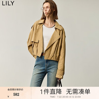 丽丽 LILY2024秋女装都市设计感风衣领OL通勤职场显高显瘦短款外套 707浅咖啡 M