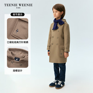 Teenie Weenie Kids小熊童装24冬季新男女童宝双排扣连帽毛呢外套 米色 130cm